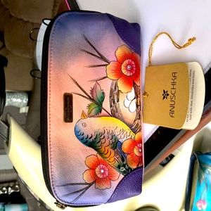 Cosmetic bag leather Handpainted Anuschka